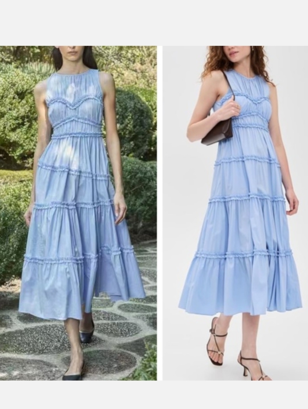 cinq a sept Sirrina Light Blue Tiered Midi Dress